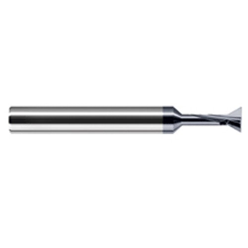 Dovetail Cutters - 0.5000″ (1/2″) Cutter Diameter × 0.0100″ Radius × 0.2500″ (1/4″) Neck Length × 90° included Carbide Dovetail Cutter, 3 Flutes, AlTiN Coated - Exact Industrial Supply