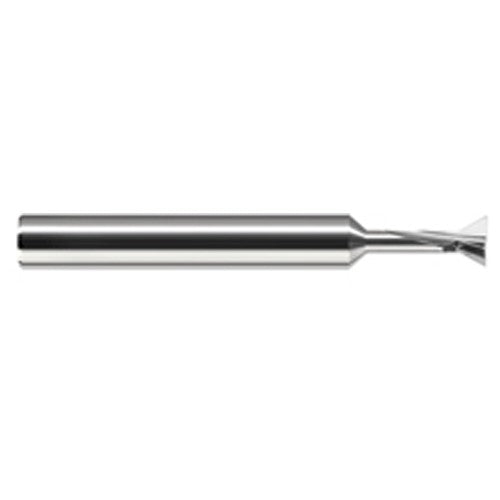 Dovetail Cutters - 0.5000″ (1/2″) Cutter Diameter × 0.0100″ Radius × 0.2500″ (1/4″) Neck Length × 30° included Carbide Dovetail Cutter, 3 Flutes - Exact Industrial Supply