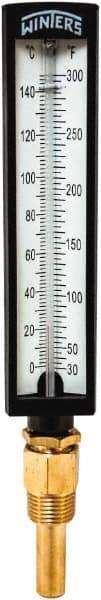 Winters - 30 to 300°F, Industrial Thermometer with Standard Thermowell - 2 Inch Immersion Length, 1.825 Inch Stem Length, 10 Inch Long, 1/2 Inch Thread - Apex Tool & Supply
