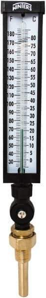 Winters - 30 to 180°F, Industrial Thermometer with Standard Thermowell - 3 Inch Immersion Length, 3-1/2 Inch Stem Length, 17 Inch Long, 3/4 Inch Thread - Apex Tool & Supply