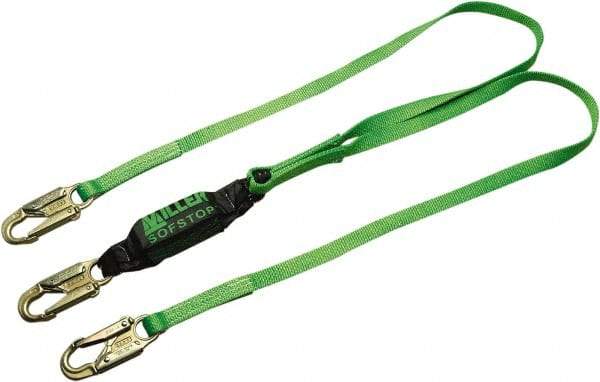 Miller - 6' Long, 310 Lb Capacity, 2 Leg Locking Snap Hook Harness Lanyard - Webbing, Locking Snap Hook Anchorage Connection - Apex Tool & Supply