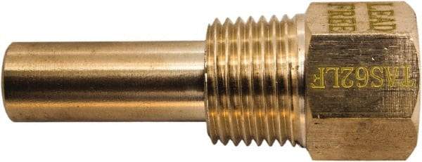 Winters - 2-1/2 Inch Overall Length, 1/2 Inch Thread, Brass Thermowell - 1.3 Inch Insertion Length - Apex Tool & Supply