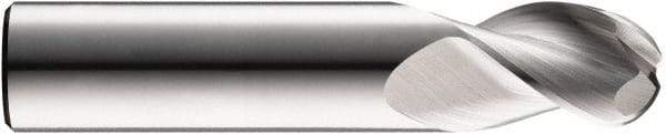 SGS - 1" Diam, 1-1/4" LOC, 3 Flute Solid Carbide Ball End Mill - Uncoated, Single End, 4" OAL, 1" Shank Diam, Spiral Flute - Apex Tool & Supply