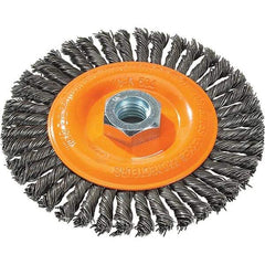 WALTER Surface Technologies - 5" OD, 5/8-11 Arbor Hole, Stringer Bead Steel Wheel Brush - 1/4" Face Width, 0.02" Filament Diam, 15,000 RPM - Apex Tool & Supply