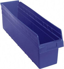 Quantum Storage - 23-5/8" Deep, Blue Polypropylene Hopper Shelf Bin - 8" High x 6-5/8" Wide x 23-5/8" Long - Apex Tool & Supply
