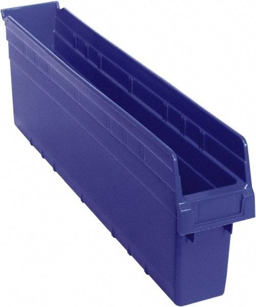 Quantum Storage - 23-5/8" Deep, Blue Polypropylene Hopper Shelf Bin - 8" High x 4-3/8" Wide x 23-5/8" Long - Apex Tool & Supply