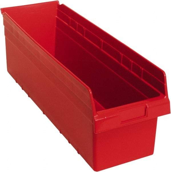 Quantum Storage - 23-5/8" Deep, Red Polypropylene Hopper Shelf Bin - 8" High x 8-3/8" Wide x 23-5/8" Long - Apex Tool & Supply
