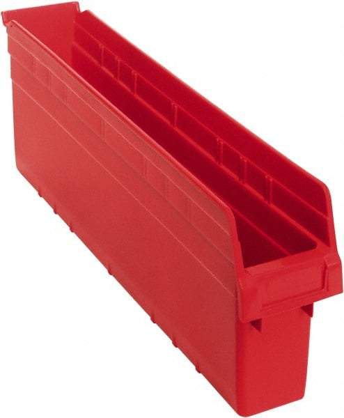 Quantum Storage - 23-5/8" Deep, Red Polypropylene Hopper Shelf Bin - 8" High x 4-3/8" Wide x 23-5/8" Long - Apex Tool & Supply