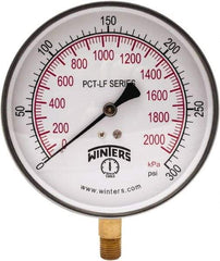 Winters - 4-1/2" Dial, 1/4 Thread, 0-300 Scale Range, Pressure Gauge - Lower Connection Mount, Accurate to 0.01% of Scale - Apex Tool & Supply