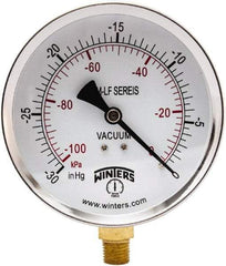 Winters - 4" Dial, 1/4 Thread, 30" HG Vac Scale Range, Pressure Gauge - Lower Connection Mount, Accurate to 3-2-3% of Scale - Apex Tool & Supply