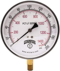 Winters - 4-1/2" Dial, 1/4 Thread, 0-200 Scale Range, Pressure Gauge - Lower Connection Mount, Accurate to 0.01% of Scale - Apex Tool & Supply