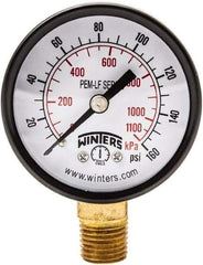 Winters - 2" Dial, 1/4 Thread, 0-160 Scale Range, Pressure Gauge - Lower Connection Mount, Accurate to 3-2-3% of Scale - Apex Tool & Supply