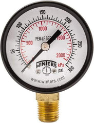 Winters - 2" Dial, 1/4 Thread, 0-300 Scale Range, Pressure Gauge - Lower Connection Mount, Accurate to 3-2-3% of Scale - Apex Tool & Supply