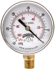 Winters - 2-1/2" Dial, 1/4 Thread, 30" HG Vac Scale Range, Pressure Gauge - Lower Connection Mount, Accurate to 3-2-3% of Scale - Apex Tool & Supply
