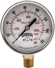 Winters - 2-1/2" Dial, 1/4 Thread, 0-160 Scale Range, Pressure Gauge - Lower Connection Mount, Accurate to 3-2-3% of Scale - Apex Tool & Supply