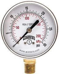 Winters - 2-1/2" Dial, 1/4 Thread, 0-30 Scale Range, Pressure Gauge - Lower Connection Mount, Accurate to 3-2-3% of Scale - Apex Tool & Supply