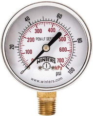 Winters - 2-1/2" Dial, 1/4 Thread, 0-100 Scale Range, Pressure Gauge - Lower Connection Mount, Accurate to 3-2-3% of Scale - Apex Tool & Supply
