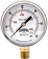 Winters - 2-1/2" Dial, 1/4 Thread, 0-60 Scale Range, Pressure Gauge - Lower Connection Mount, Accurate to 3-2-3% of Scale - Apex Tool & Supply