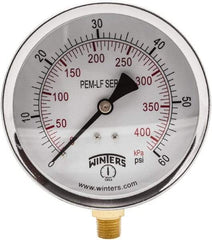 Winters - 4" Dial, 1/4 Thread, 0-60 Scale Range, Pressure Gauge - Lower Connection Mount, Accurate to 3-2-3% of Scale - Apex Tool & Supply