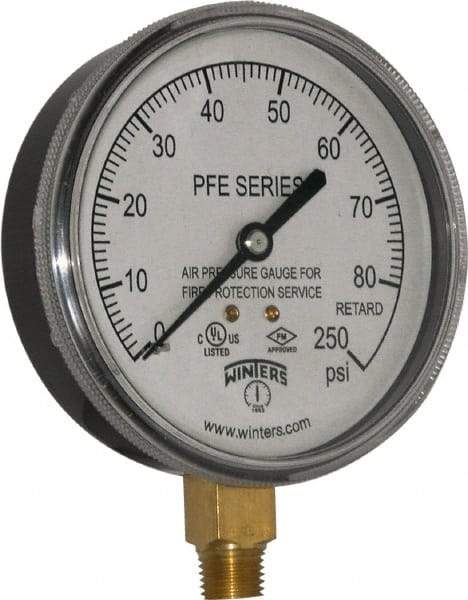 Winters - 3-1/2" Dial, 1/4 Thread, 0-250 Scale Range, Pressure Gauge - Lower Connection Mount, Accurate to 3-2-3% of Scale - Apex Tool & Supply