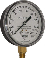 Winters - 3-1/2" Dial, 1/4 Thread, 0-250 Scale Range, Pressure Gauge - Lower Connection Mount, Accurate to 3-2-3% of Scale - Apex Tool & Supply