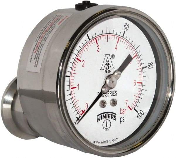 Winters - 4" Dial, 1-1/2 Thread, 0-100 Scale Range, Pressure Gauge - Center Back Connection Mount, Accurate to 0.01% of Scale - Apex Tool & Supply