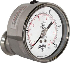 Winters - 4" Dial, 1-1/2 Thread, 0-100 Scale Range, Pressure Gauge - Center Back Connection Mount, Accurate to 0.01% of Scale - Apex Tool & Supply