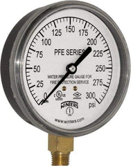 Winters - 3-1/2" Dial, 1/4 Thread, 0-300 Scale Range, Pressure Gauge - Lower Connection Mount, Accurate to 3-2-3% of Scale - Apex Tool & Supply