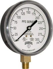 Winters - 3-1/2" Dial, 1/4 Thread, 0-300 Scale Range, Pressure Gauge - Lower Connection Mount, Accurate to 3-2-3% of Scale - Apex Tool & Supply