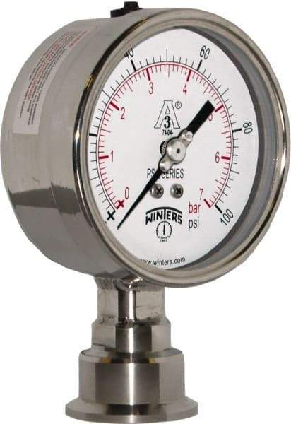 Winters - 4" Dial, 1-1/2 Thread, 0-100 Scale Range, Pressure Gauge - Lower Connection Mount, Accurate to 0.01% of Scale - Apex Tool & Supply