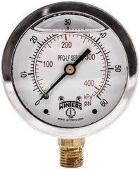 Winters - 2-1/2" Dial, 1/4 Thread, 0-60 Scale Range, Pressure Gauge - Lower Connection Mount, Accurate to 1.5% of Scale - Apex Tool & Supply