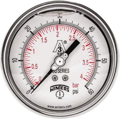Winters - 4" Dial, 1-1/2 Thread, 0-60 Scale Range, Pressure Gauge - Center Back Connection Mount, Accurate to 0.01% of Scale - Apex Tool & Supply