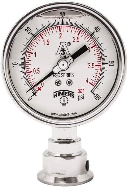 Winters - 4" Dial, 1-1/2 Thread, 0-60 Scale Range, Pressure Gauge - Lower Connection Mount, Accurate to 0.01% of Scale - Apex Tool & Supply