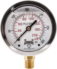 Winters - 2-1/2" Dial, 1/4 Thread, 0-300 Scale Range, Pressure Gauge - Lower Connection Mount, Accurate to 1.5% of Scale - Apex Tool & Supply