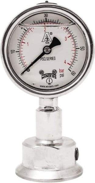 Winters - 2-1/2" Dial, 1-1/2 Thread, 0-60 Scale Range, Pressure Gauge - Lower Connection Mount, Accurate to 1.5% of Scale - Apex Tool & Supply