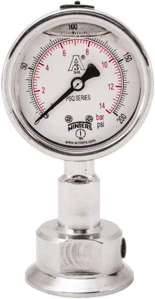 Winters - 2-1/2" Dial, 1-1/2 Thread, 0-200 Scale Range, Pressure Gauge - Lower Connection Mount, Accurate to 1.5% of Scale - Apex Tool & Supply
