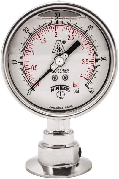 Winters - 4" Dial, 2 Thread, 0-60 Scale Range, Pressure Gauge - Lower Connection Mount, Accurate to 0.01% of Scale - Apex Tool & Supply