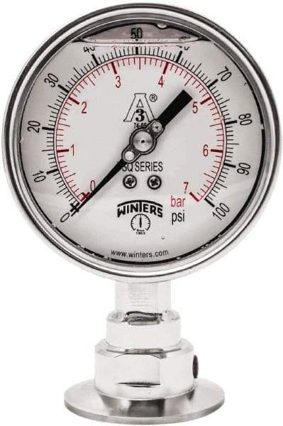 Winters - 4" Dial, 2 Thread, 0-100 Scale Range, Pressure Gauge - Lower Connection Mount, Accurate to 0.01% of Scale - Apex Tool & Supply
