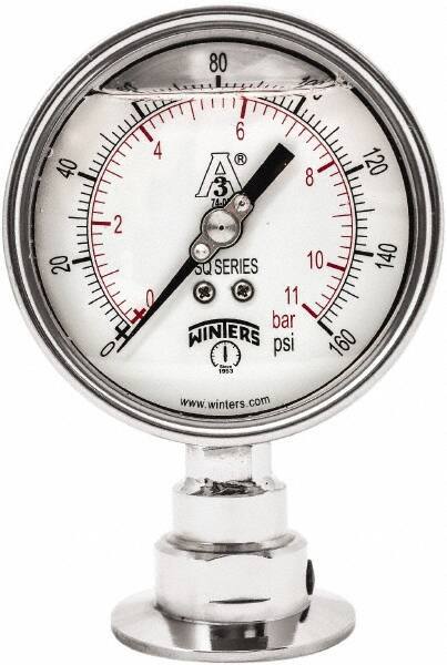 Winters - 4" Dial, 2 Thread, 0-160 Scale Range, Pressure Gauge - Lower Connection Mount, Accurate to 0.01% of Scale - Apex Tool & Supply