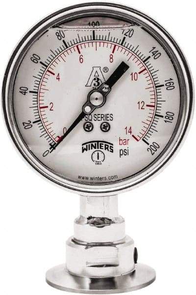 Winters - 4" Dial, 2 Thread, 0-200 Scale Range, Pressure Gauge - Lower Connection Mount, Accurate to 0.01% of Scale - Apex Tool & Supply