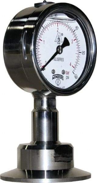 Winters - 2-1/2" Dial, 2 Thread, 0-60 Scale Range, Pressure Gauge - Lower Connection Mount, Accurate to 1.5% of Scale - Apex Tool & Supply