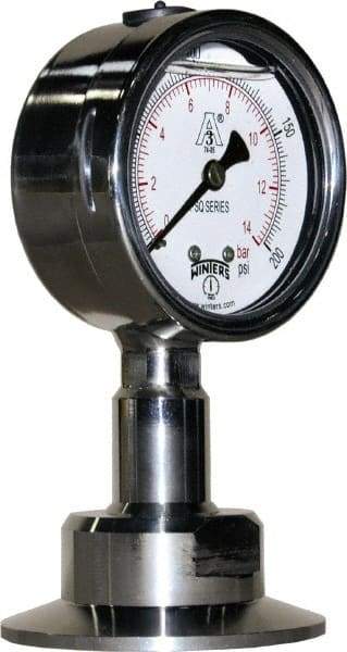 Winters - 2-1/2" Dial, 2 Thread, 0-200 Scale Range, Pressure Gauge - Lower Connection Mount, Accurate to 1.5% of Scale - Apex Tool & Supply