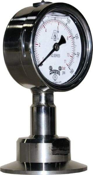 Winters - 2-1/2" Dial, 2 Thread, 0-160 Scale Range, Pressure Gauge - Lower Connection Mount, Accurate to 1.5% of Scale - Apex Tool & Supply