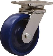 Hamilton - 6" Diam x 2" Wide x 7-1/2" OAH Top Plate Mount Swivel Caster - Polyurethane, 1,000 Lb Capacity, Delrin Bearing, 4 x 5" Plate - Apex Tool & Supply