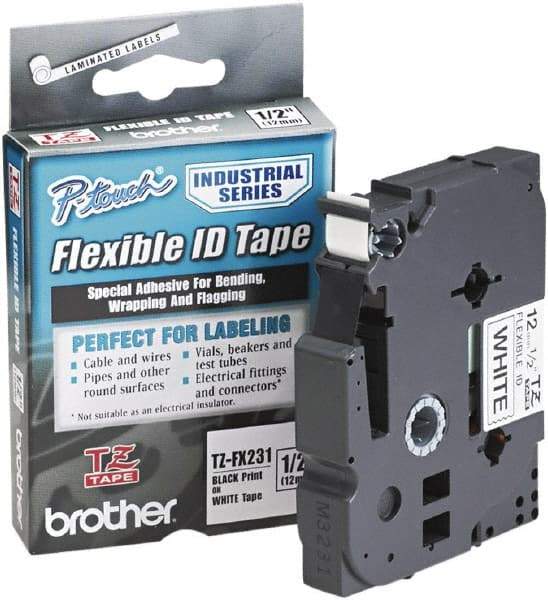 Brother - 1/2" Wide x 314.4" Long, White Plastic/Paper Tape Cassette - For Label Maker - Apex Tool & Supply