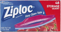 Ziploc - 48 Piece, 1 Quart Capacity, 9.6 Inch Wide x 8-1/2 Inch High, Ziploc Storage Bag - 9 Pack, 1.75 mil Thick, Plastic - Apex Tool & Supply