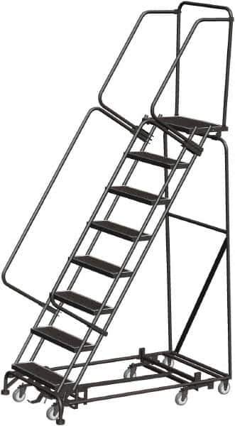 Ballymore - 113" 8 Step Rolling Warehouse Ladder - Lock Step Rolling Safety Ladder, 450 Lb Capacity, 80" Platform Height, 32" Base Width x 61" Base Depth, Perforated Tread - Apex Tool & Supply