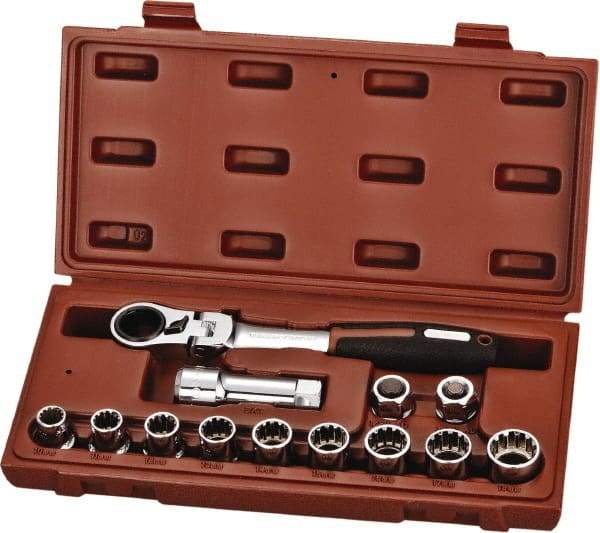 Paramount - 13 Piece 3/4" Drive Deep Well Socket Set - 12 Points, 10mm to 19mm Range, Metric Measurement Standard - Apex Tool & Supply