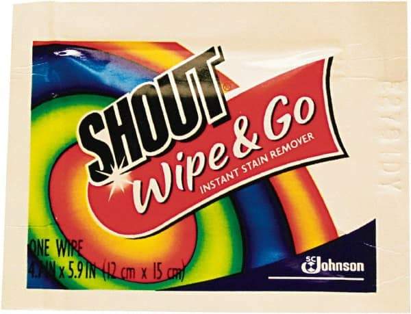 Shout - Pre-Moistened General Purpose Wipes - Packet, 4-3/4" x 5-7/8" Sheet Size, White - Apex Tool & Supply