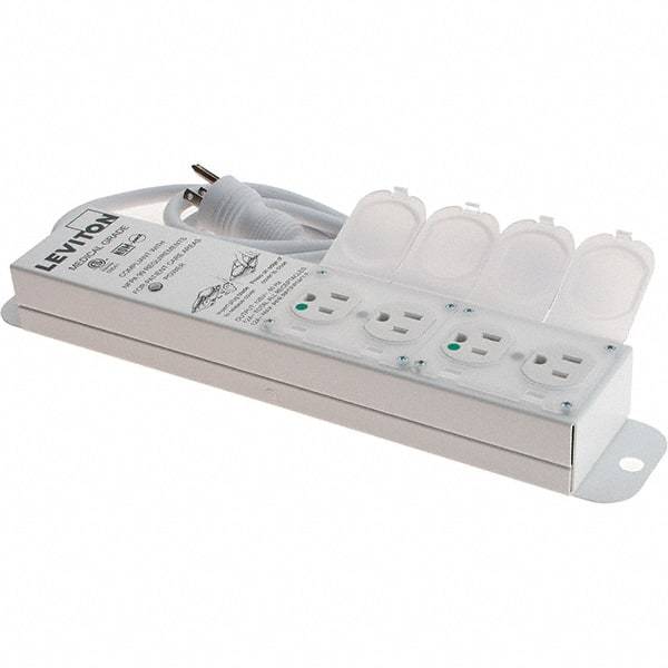 Leviton - 4 Outlets, 125 VAC15 Amps, 7' Cord, Standard Power Outlet Strip - Wall/Surface Mount, 5-20 NEMA Configuration, 1' Strip, UL 60601-1 - Apex Tool & Supply
